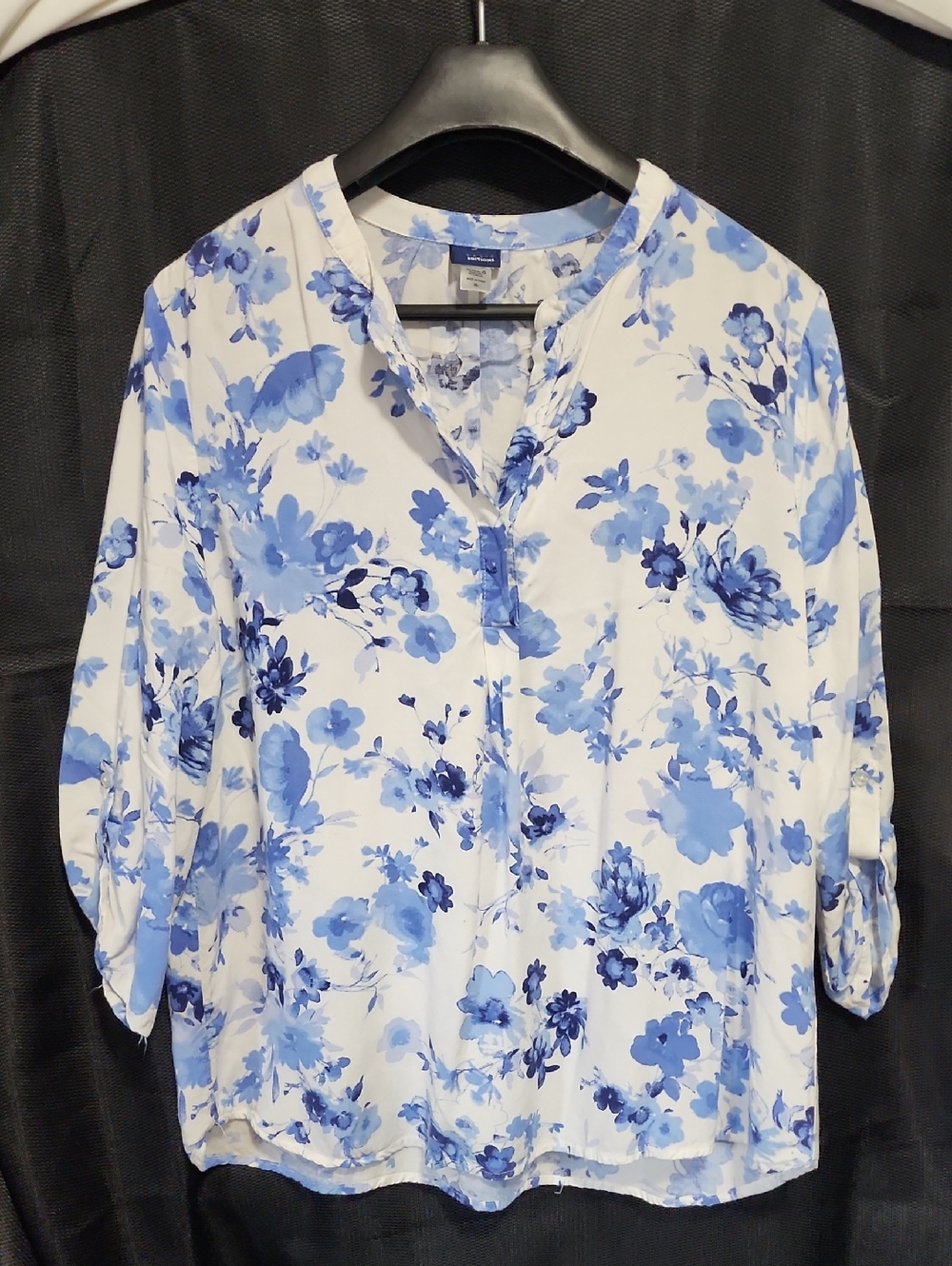Women's White Blouse with Blue Floral Print